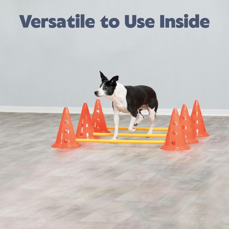 Dog Agility Hurdle Cone Set - Height Adjustable Jump Training Equipment for All Skill Levels | 6 Cones, 3 Rods