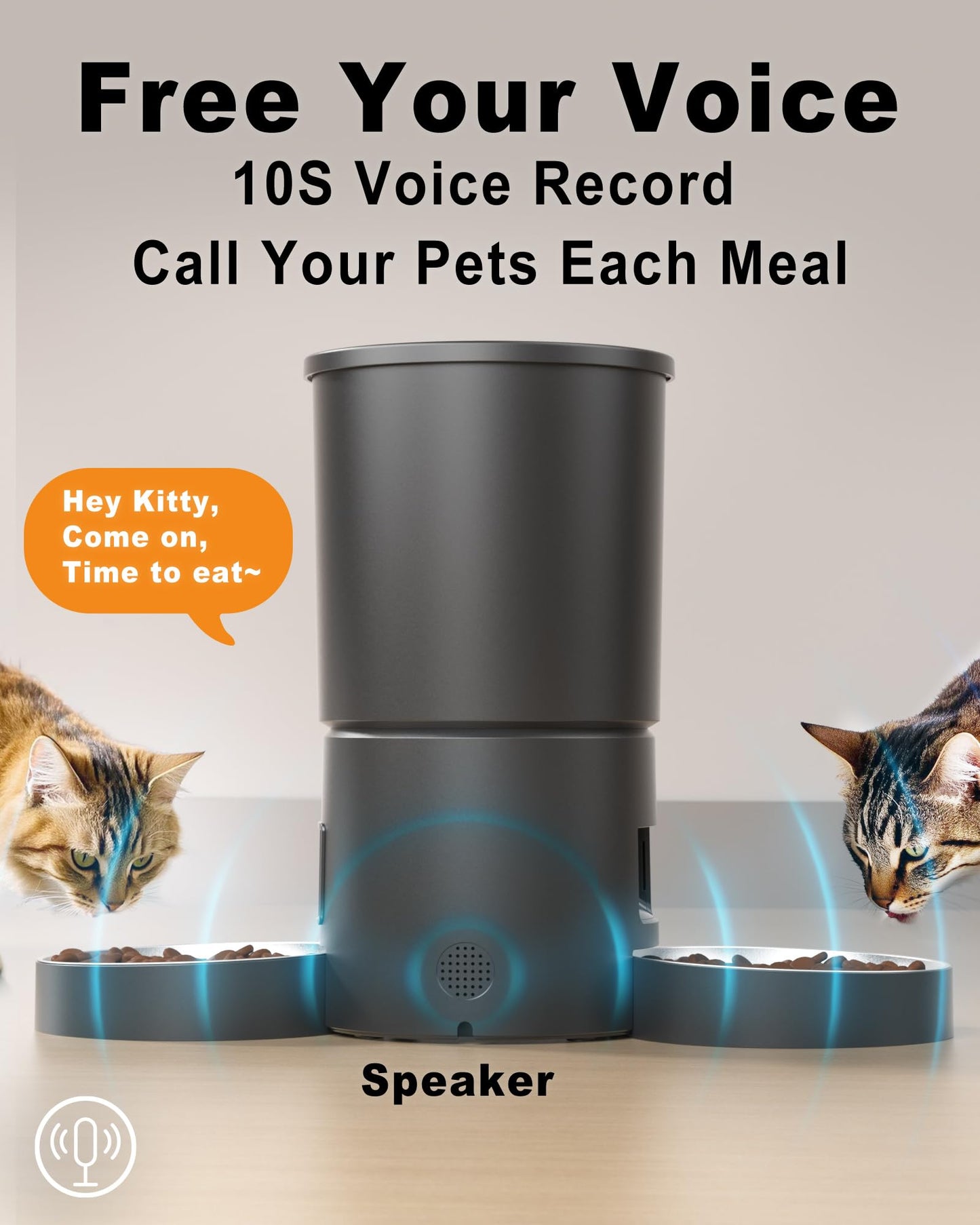 Dual Automatic Cat Feeder 2 Cats,6 Meals/Day,12 Portions/Meal,4.2L Dual Power Double Bowls Feeder,Dry Food Auto Pet Dispenser,10S Voice Record,Flexible Schedule Timer (Black,Stainless Dual Bowls)