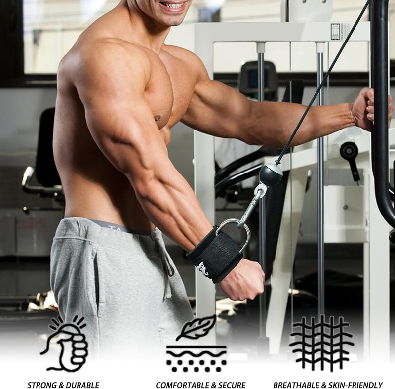 Adjustable Wrist Cuffs for Cable Machine Attachments - Padded Straps with Dual D-Rings for Forearm & Arm Training