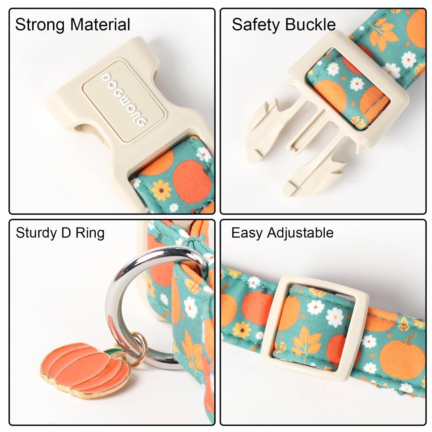 DOGWONG Fall Pumpkin Dog Collar- Cute Fall Holiday Dog Collars Adjustable Halloween Dog Collar for Small Medium Large Dogs M