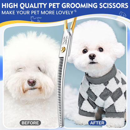 Jason 7.5 Inch Curved Thinning Scissors for Dog 43 Teeth Professional Downward Curved Blending Trimming Shears Japanese 440C Stainless Steel Dog Scissors with Symmetrical Handle