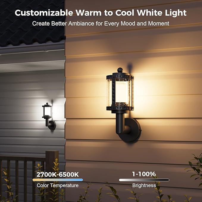 XMCOSY+ Outdoor Wall Lights, 1100LM LED Wall Sconces, Smart RGBW Porch Lights Outdoor, WiFi APP Control, Compatible with Alexa, Adjustable Dual-Head IP65 Waterproof Wall Lanterns, 2 Pack