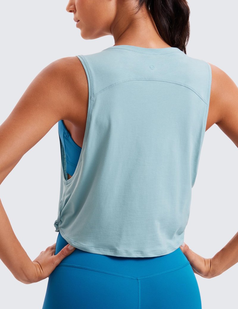 CRZ YOGA Pima Cotton Large Armhole Tank Tops for Women - Workout Sport Athletic Yoga Running Gym Loose Crop Sleeveless Shirts Deep Armhole-Pure Blue XX-Small