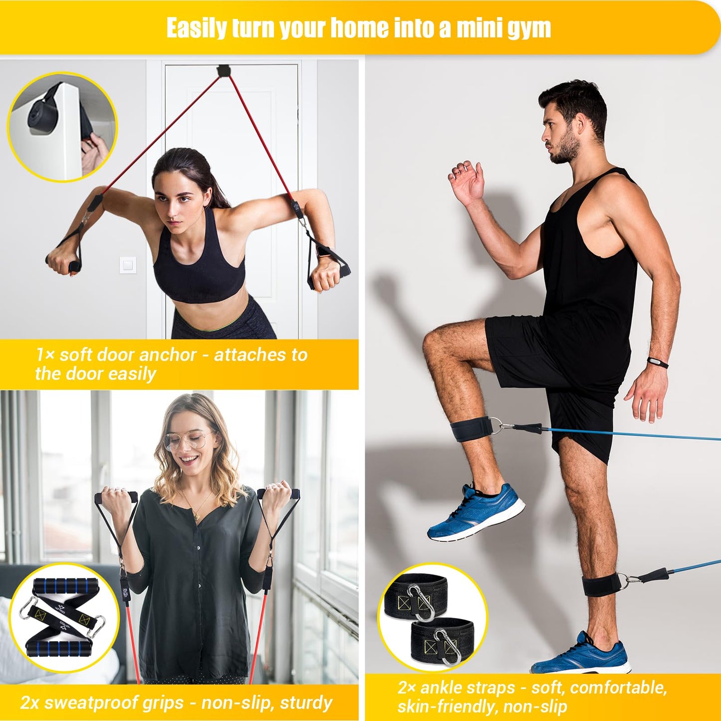 COFOF Resistance Bands Set with Handles, Exercise Bands Stackable up to 150lbs, Gym Bands with Workout Poster & Door Anchor & Ankle Straps for Fitness, Strength, Yoga, Home Gym Equipment for Men Women