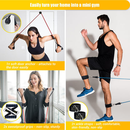 COFOF Resistance Bands Set with Handles, Exercise Bands Stackable up to 150lbs, Gym Bands with Workout Poster & Door Anchor & Ankle Straps for Fitness, Strength, Yoga, Home Gym Equipment for Men Women
