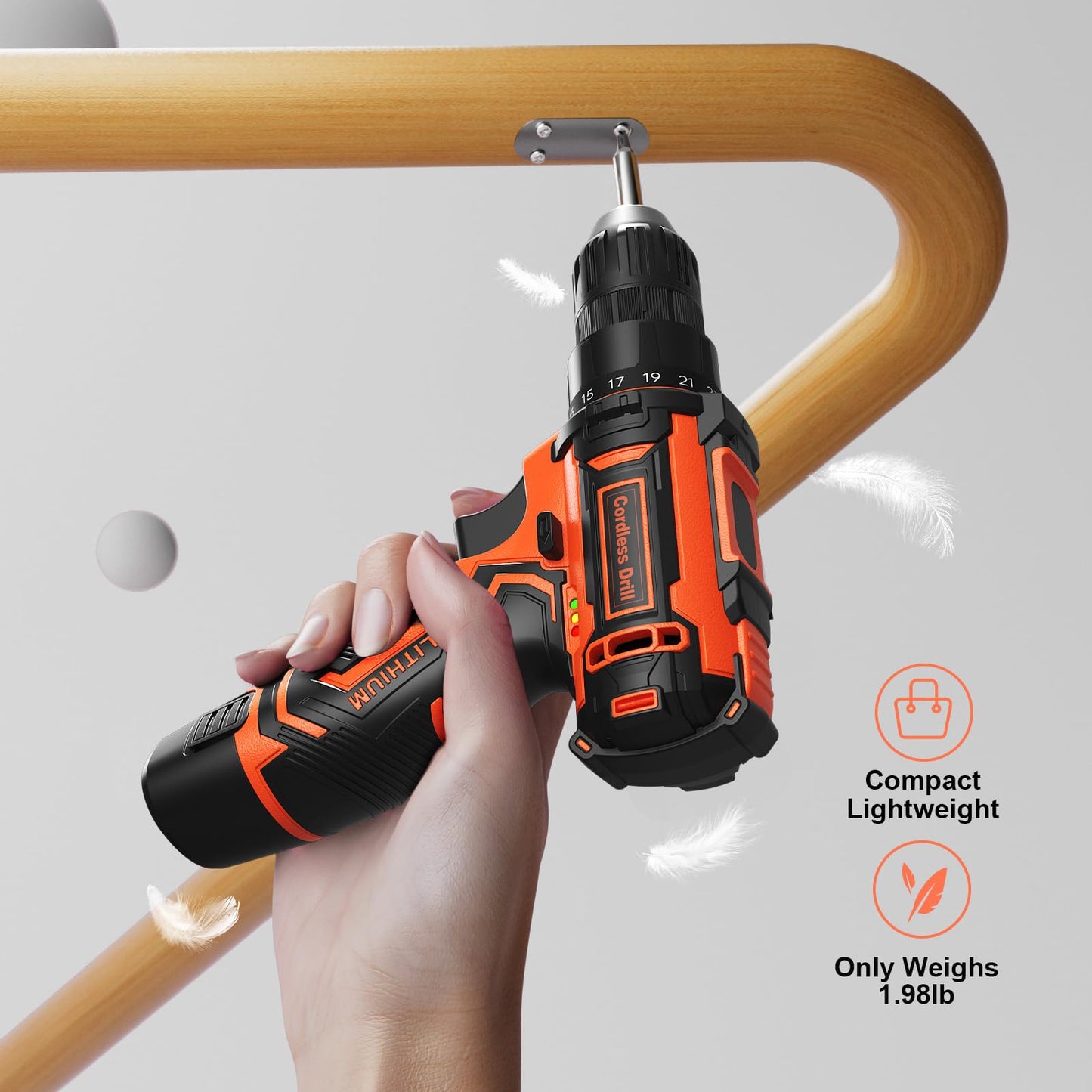 Cordless Drill, 12V Electric Screwdrivers Cordless, Rechargeable Power Mini Combi Drill and Screwdriver Set, 3/8" Keyless Chuck, 42Pcs Accessories, 2000mAh Battery Small Hand Drills Driver DIY Tools