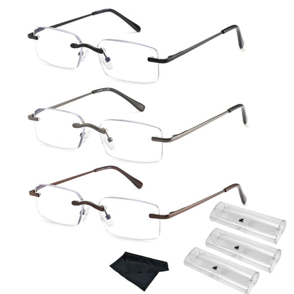 HIYANJN Frameless Reading Glasses Blue Light Blocking Rimless Computer Reader For men Lightweight Eyeglasses(3-Pack,2.25
