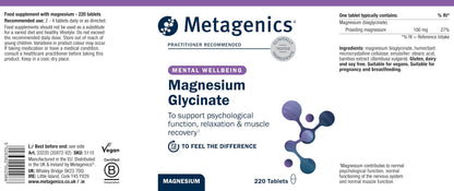 Metagenics Magnesium Glycinate 100mg - High Strength Supplement - Sleep Support - Easily Absorbable, Gentle on Digestion - 220 Tablets