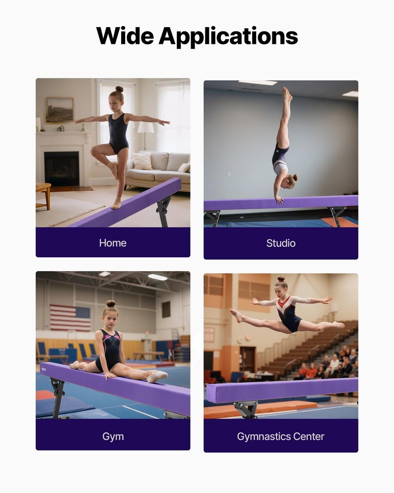 VEVOR Adjustable Balane Beam for Kids, 8FT Gymnastics Beam, High and Low Floor Beams of 5 Adjustable Heights for All Gymnastic Levels, Professional Gymnastic Equipment for Home and Gym Center, Purple