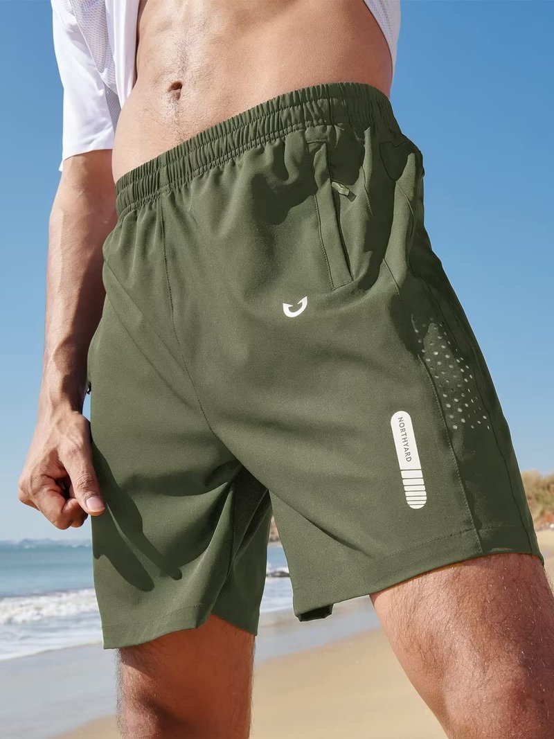 NORTHYARD Men's Athletic Running Shorts Gym Workout 7"/9"/5" Quick Dry Lightweight Sports Basketball Tennis 3 Zipper Pockets ArmyGreen M