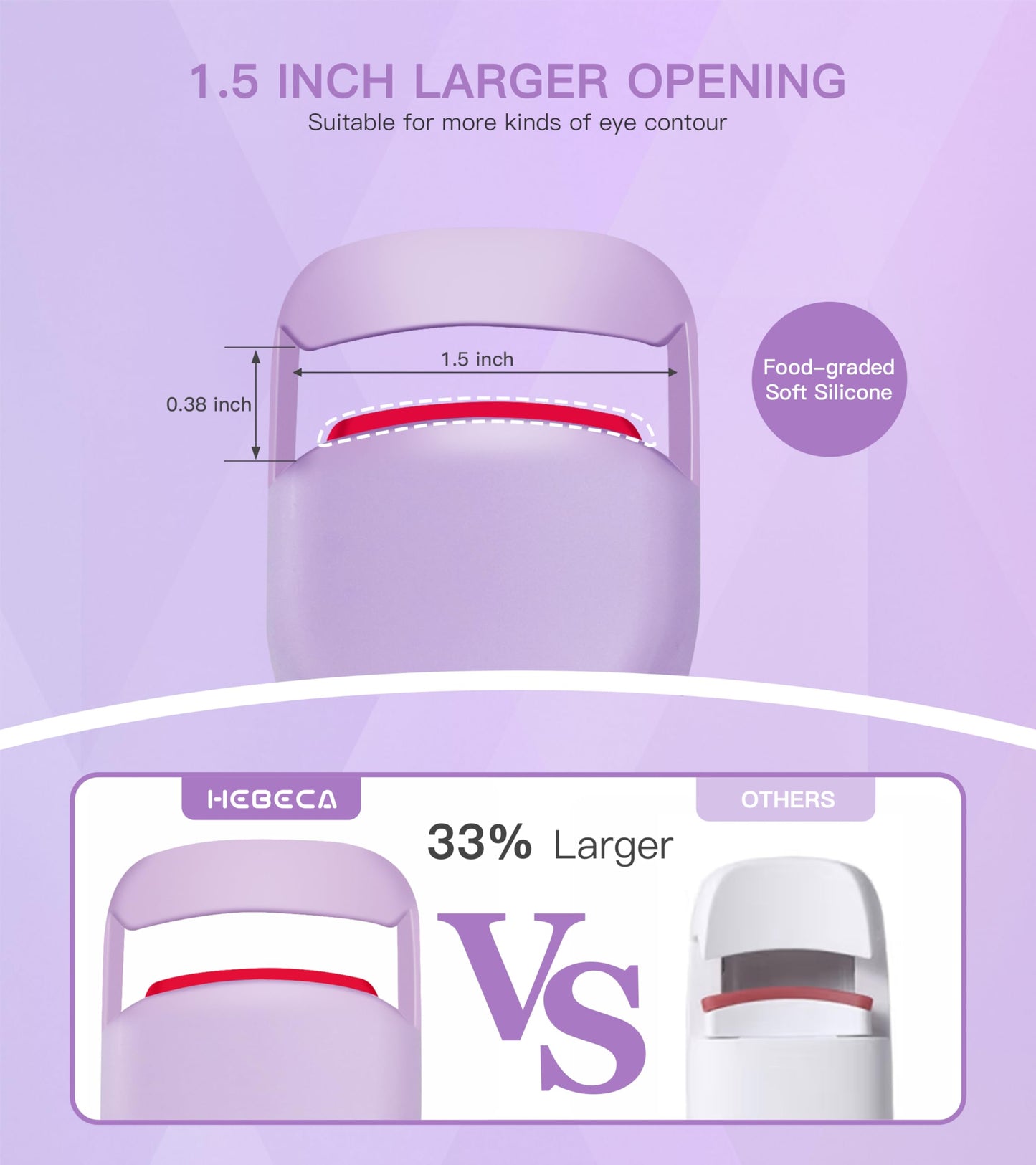 HEBECA Heated Eyelash Curlers, Electric Eye Lashes Curler with Innovative Heating Silicone Pad for Lifted Lashes 24 Hours, No Pinching, Quick Rechargeable 600mAh Battery Purple EC2001