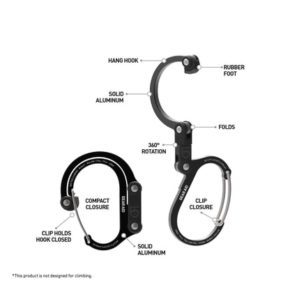 GEAR AID HEROCLIP Carabiner Gear Clip and Hook (Large, Medium, Small) for Camping, Backpack, Suitcases, Purse and Garage Organization, Stealth Black, Variety Size 3 Pack