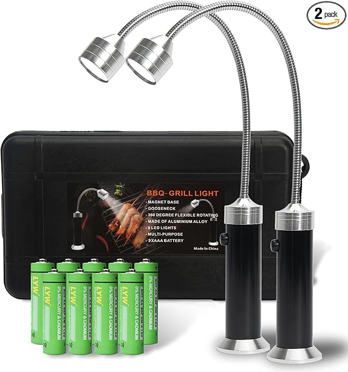 Grill Light, Grill Accessories - Christmas Stocking Stuffers for Men Dad Boyfriend, LED BBQ Light with Magnetic Base & 360° Flexible Gooseneck, Smoker Grilling Gifts for Men, Batteries Included-1 Pair
