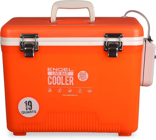 Engel Live Bait Cooler Box - Portable Fishing Station with 2-Speed Aerator Pump | Ideal for Shrimp & Live Fish