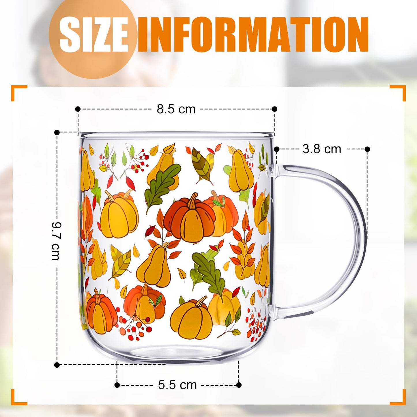 CHENGU Pumpkin Mug with Handle, 15 oz Clear Pumpkin Glass Cup Gift Fall Cup with Stainless Steel Spoon for Coffee Tea Milk Stuff Decor for Christmas Thanksgiving