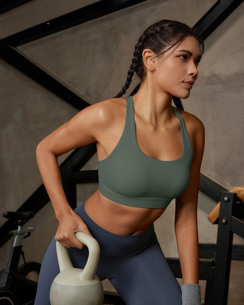 RUNNING GIRL Sports Bra for Women, Criss-Cross Back Padded Strappy Sports Bras Medium Support Yoga Bra with Removable Cups(2353 Dark Green_M)