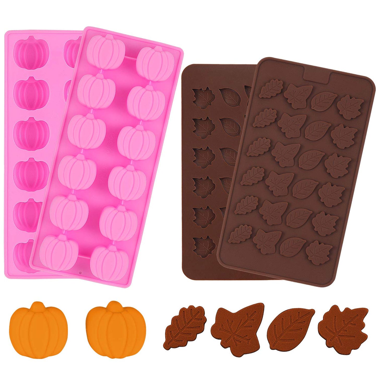 4 Pieces 3D Fall Candy Molds Halloween Pumpkin Candy Mold Thanksgiving Maple Leaf Shaped Fall Candy Chocolate Mold Ice Cube Tray for Halloween Candy Muffin Chocolates Cake Soap, Candle