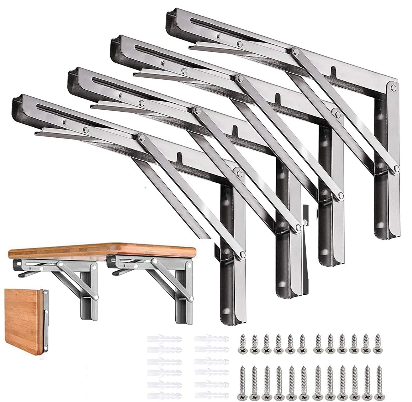 Folding Shelf Brackets - 24 Inch 2 Pcs Heavy Duty Metal Collapsible Triangle Shelf Bracket, DIY Wall Mounted Shelf Bracket, Space Saving for Bench Table