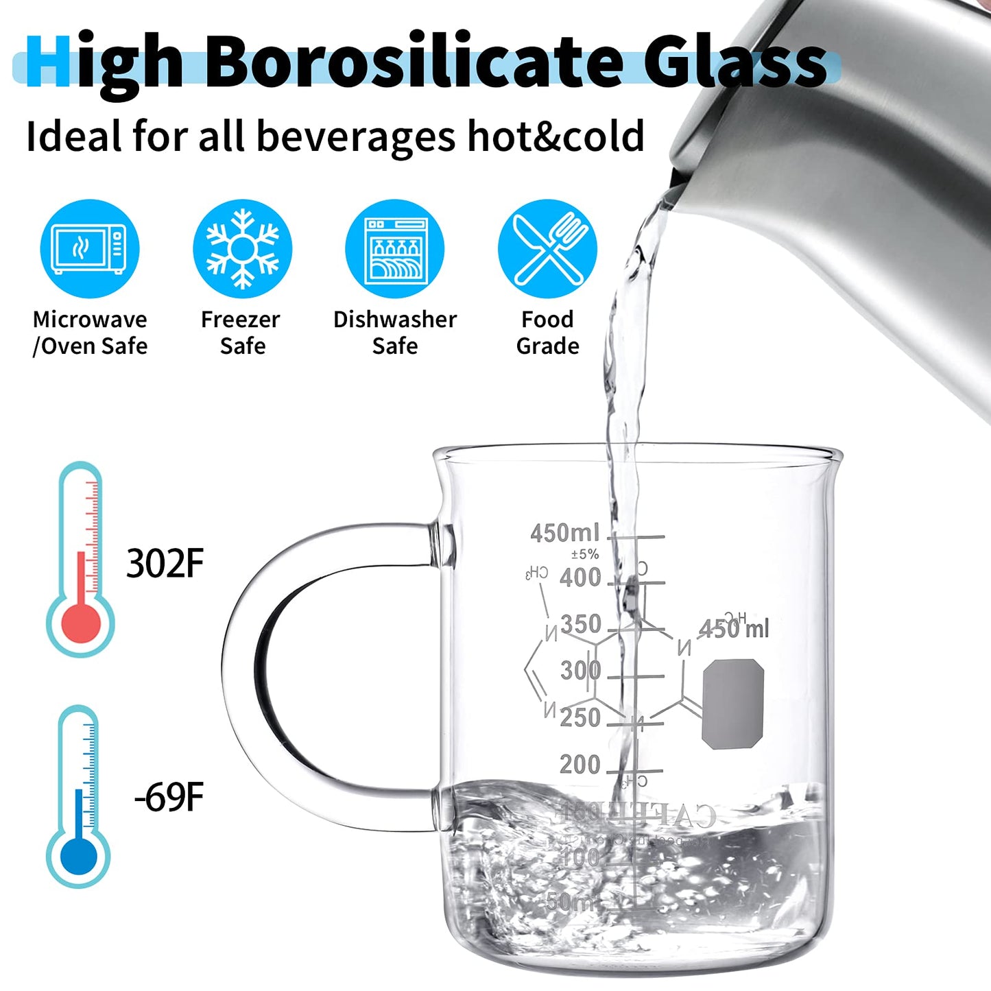 Caffeine Beaker Mug, Chemistry Coffee Mug 16 oz Borosilicate Glass, Measuring Graduated Beaker (450ml)