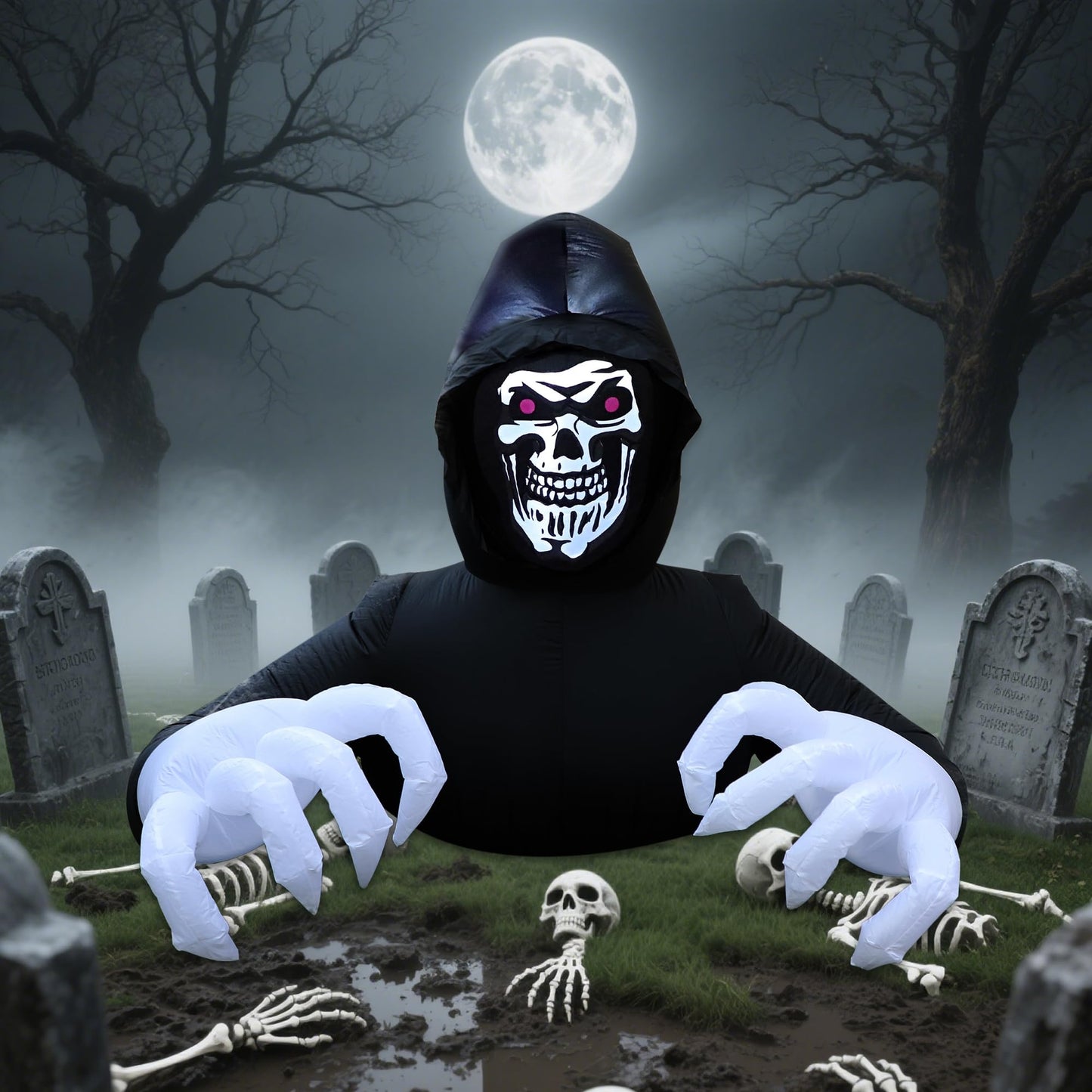 DR.DUDU 6 Ft Halloween Inflatable Decoration Grim Reaper Spooky Ghost with LED Lights for Outdoor Garden Yard Lawn