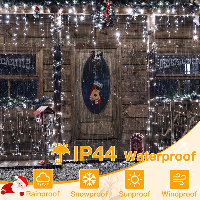 Ollny Icicle Lights for Outside 400LED 32FT, Cool White Christmas Light with Remote 8Modes Timers Waterproof, Plug in Connectable Hanging Lights for Outdoor Indoor House Roof Holiday