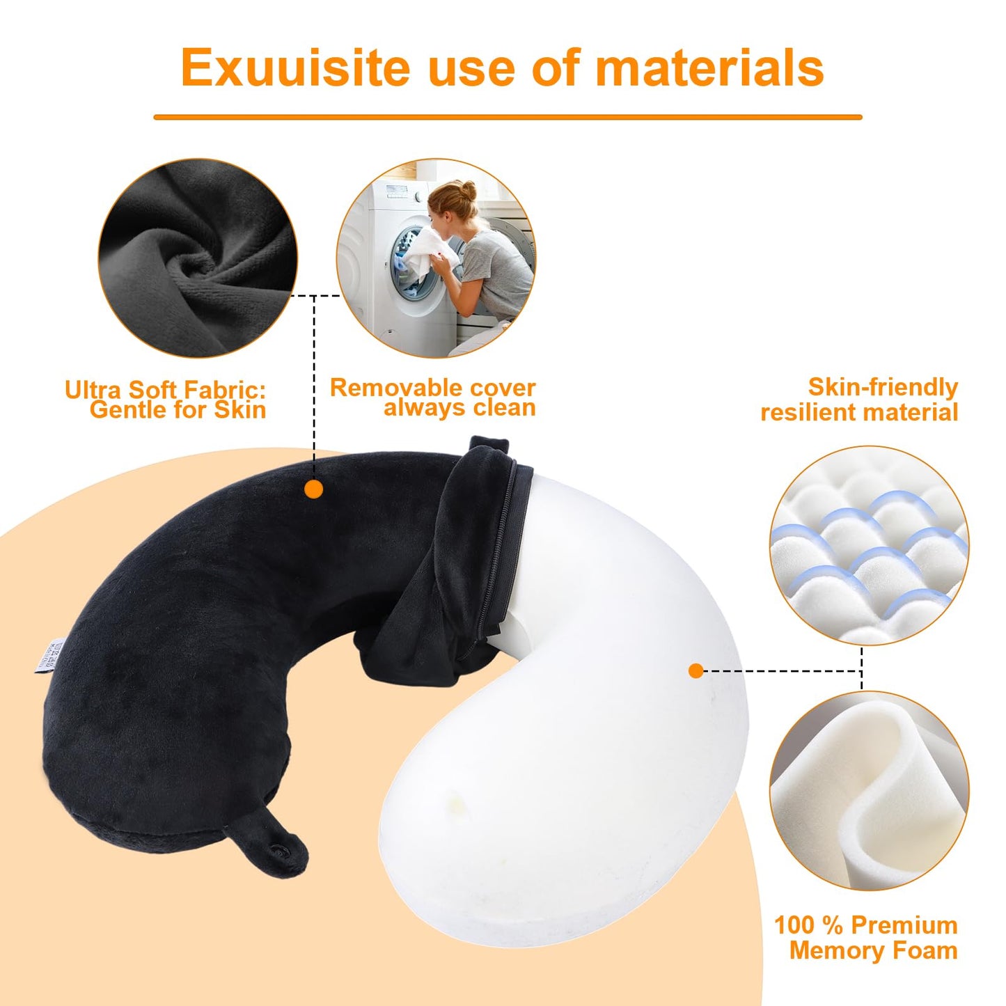 Travel Pillow,100% Pure Memory Foam U Shaped Neck Pillow,Super Lightweight Portable Headrest Great for Airplane, Car,Home,Office,Sleeping Rest (Grey)