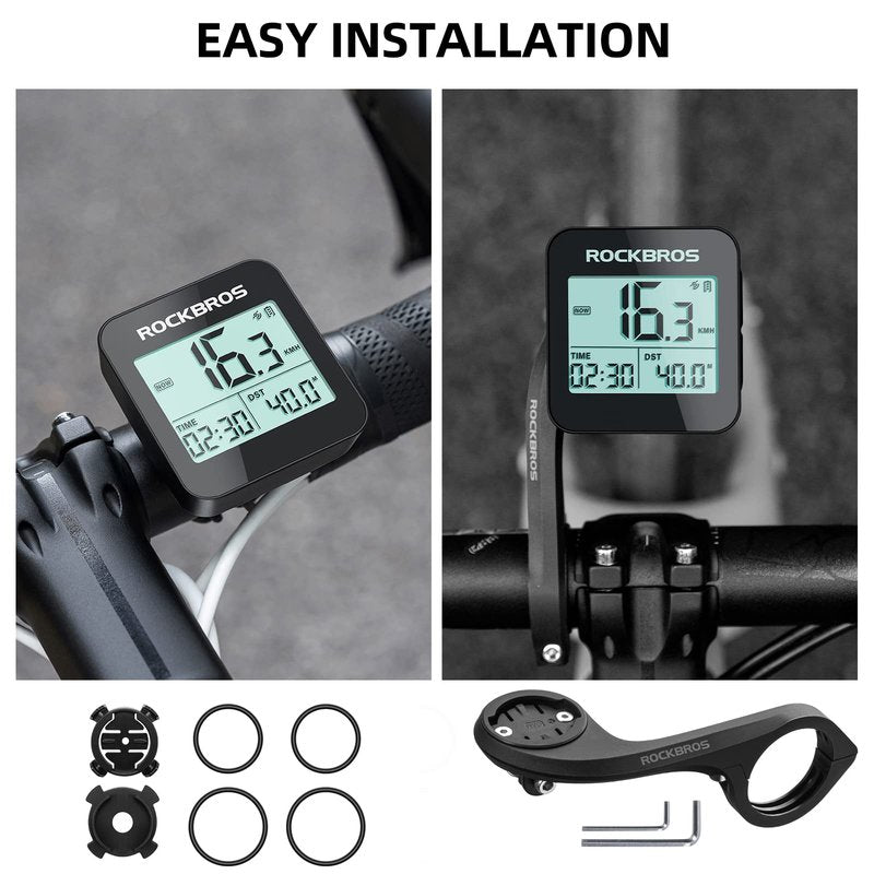 ROCKBROS GPS Bike Computer with Mount, Cycling Computer with Automatic Backlight, Bicycle Odometer IPX6 Waterproof and 600mAH Battery Large Display Screen