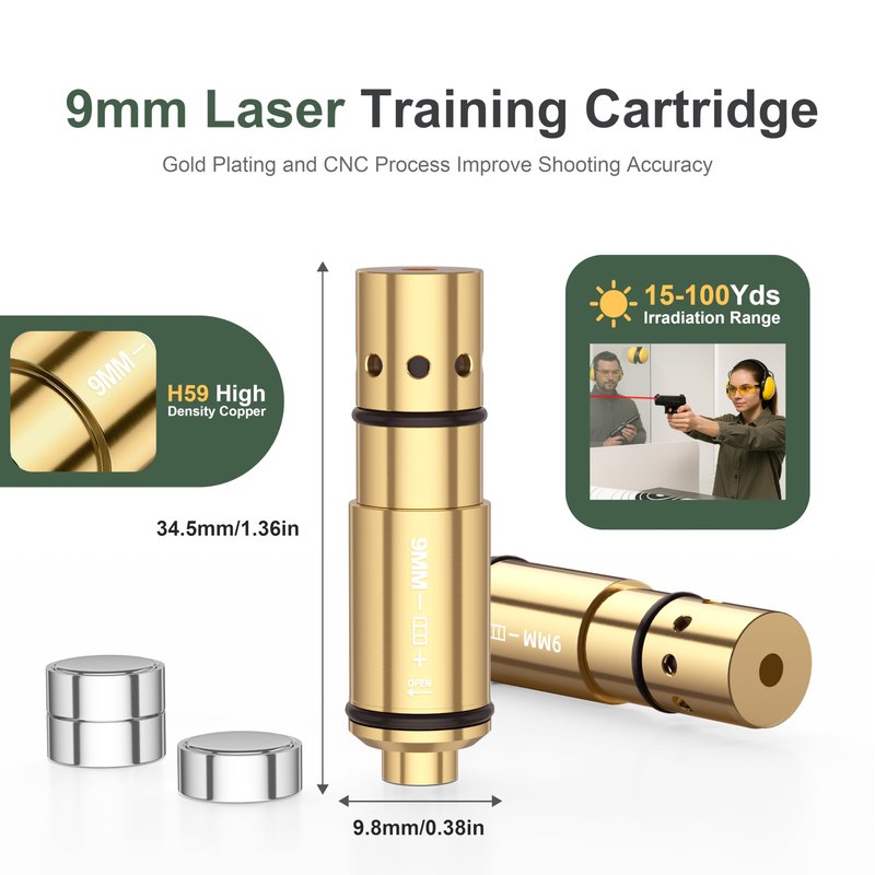 Vstranics 9mm Laser Training Cartridge Dry Fire Laser Training System with 3 Set Batteries for Dry Fire Practice and Shooting Training