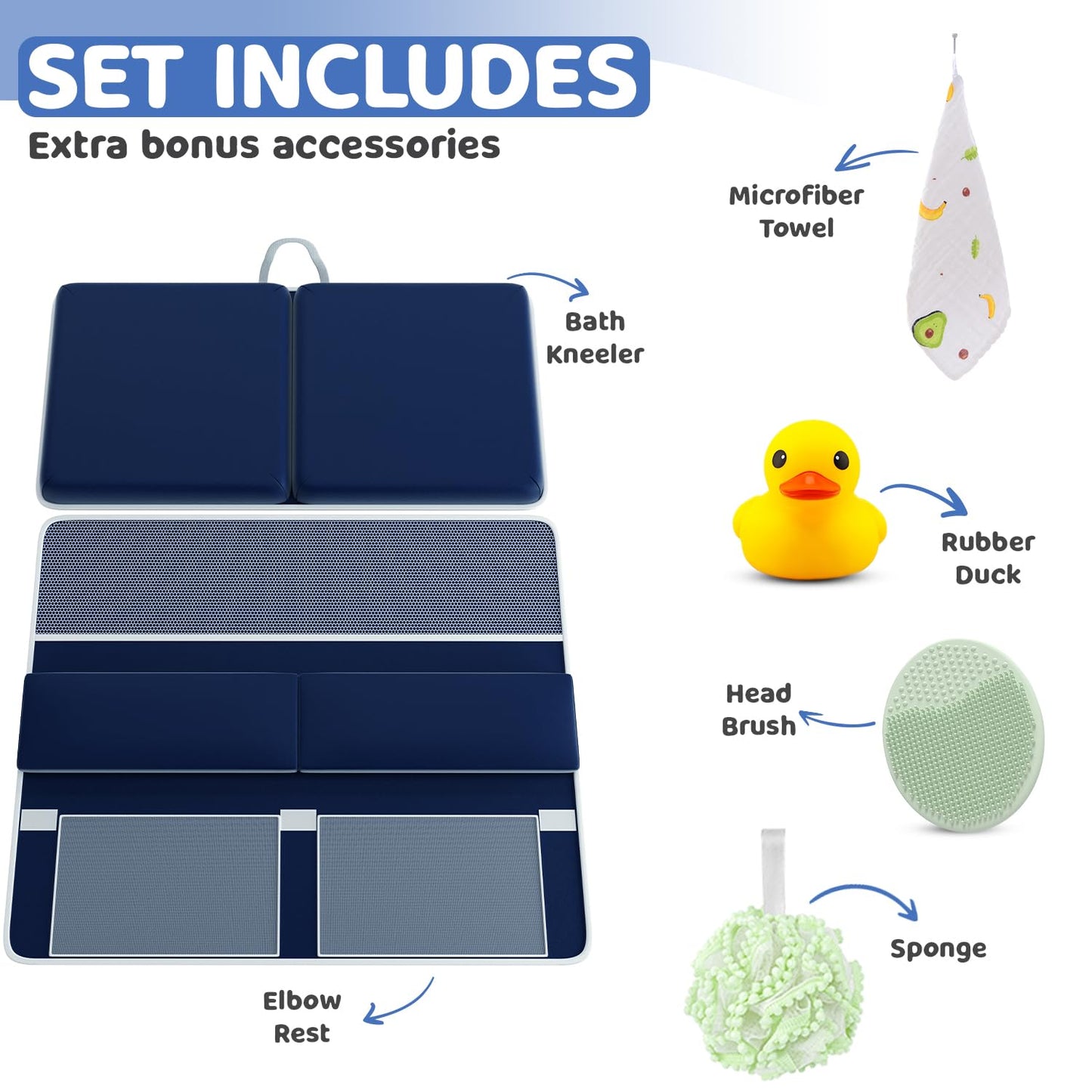 Sleepah Bath Kneeler and Elbow Kneeling Rest Pad Set for Baby Bathing – Waterproof Soft Memory Foam Mat Organizer Babies & Toddler Bathing Time Toys Sponge (Blue)