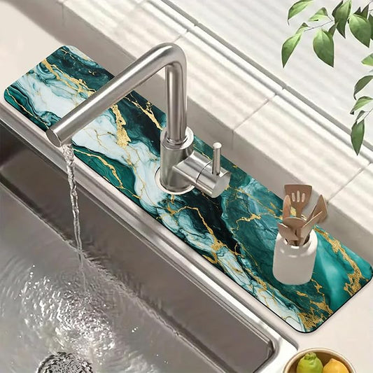 Green Marble Sink Splash Guard Faucet Mat Liquid Gold Marble Super Absorbent