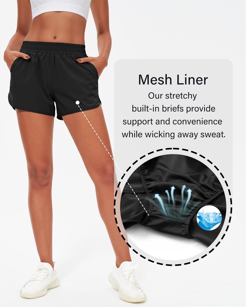 Stelle Womens 3" Running Shorts Mesh Liner High Waisted Workout Shorts Quick Dry Dolphin Athletic Shorts with Pockets
