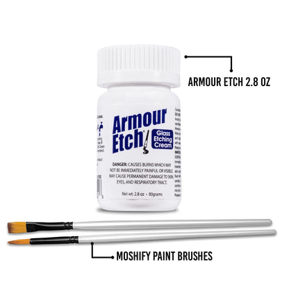 Armour Etch Glass Etching Cream - Starter 2.8oz Size - Bundled with Moshify Application Brushes
