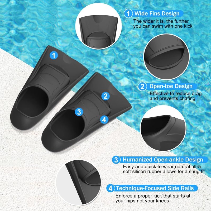 Swim Fins for Kids & Adults - Silicone Training Flippers with Mesh Bag | Travel Size for Lap Swimming