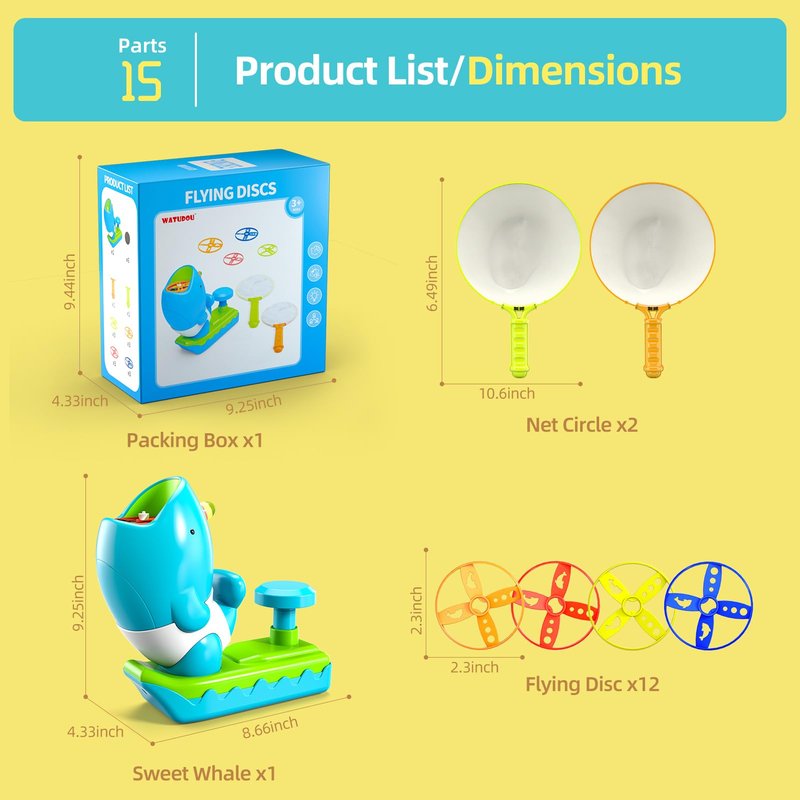 WATUDOU 12 PCS Flying Disc Launcher Outdoor Indoor Game Toys Gifts for 3 4 5 6 7 Year Old Boys Kids, Outdoor Outside Game Toys for Boys Girls Ages 3-5 4-8, Ideal 3 4 5 6 Year Old Birthday Gifts