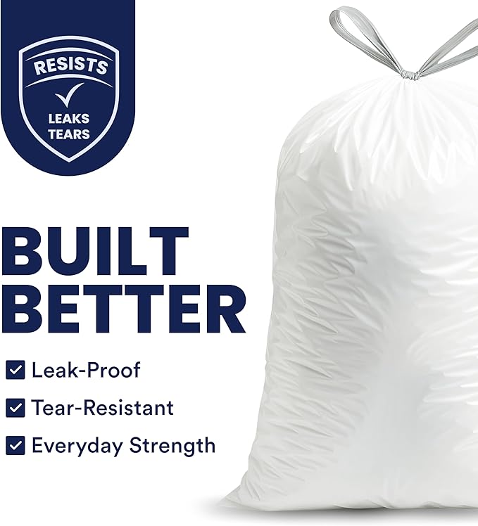 Plasticplace 4 Gallon White Drawstring Trash Bags, – 0.7 Mil Leak-Proof Garbage