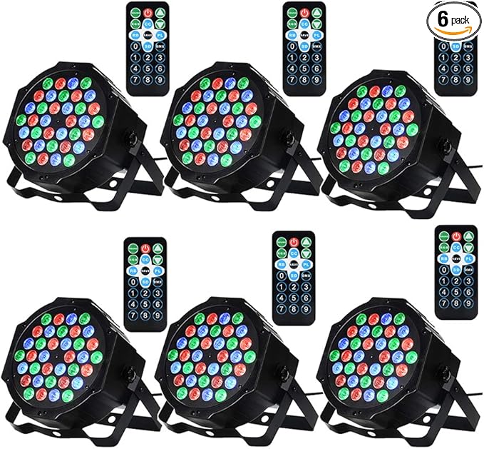 Dj Lights, 6 Pack 36 LED Par Lights Stage Lights with Sound Activated Remote Control & DMX Control, Stage Lighting Uplights for Wedding Club Music Show Christmas Holiday Party Lighting