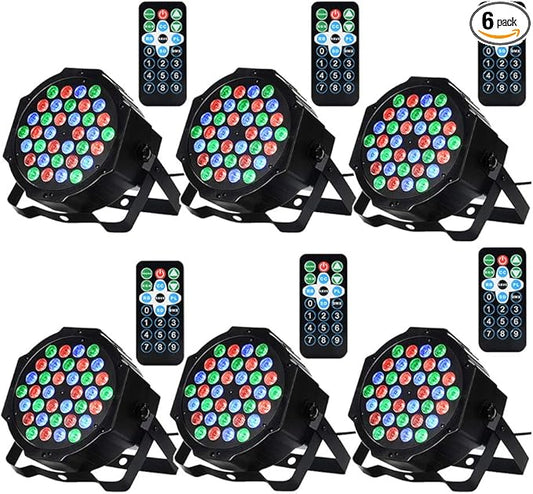 Dj Lights, 6 Pack 36 LED Par Lights Stage Lights with Sound Activated Remote Control & DMX Control, Stage Lighting Uplights for Wedding Club Music Show Christmas Holiday Party Lighting