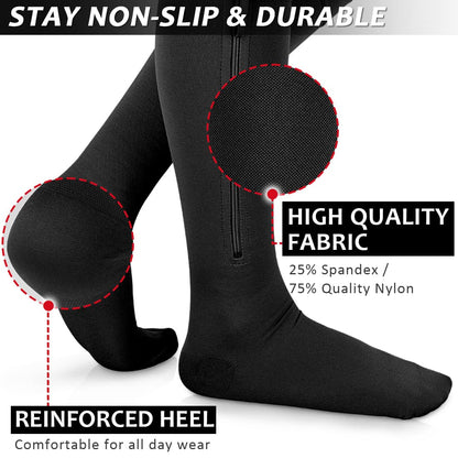 Ailaka Zipper Compression Socks for Men Women - 20-30 mmHg Close Toe Knee High Medical Compression Socks with Zipper, Zip Up Socks for Varicose Veins, Edema, Recovery, Pregnant, Nurse (Black, 4XL)