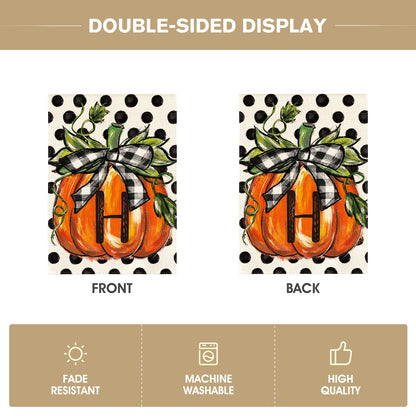 AVOIN colorlife Fall Monogram Letter H Garden Flag Polka Dot Pumpkin 12x18 Inch Double Sided Outside, Small Burlap Family Last Name Initial Yard Decoration