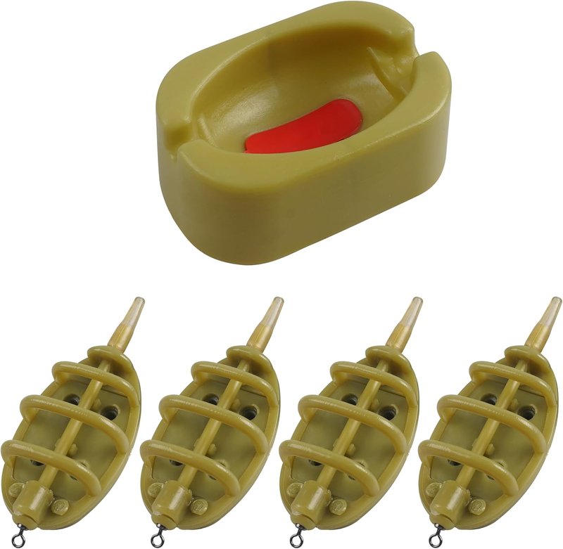 Carp Fishing Method Feeders Set - 4 Inline Feeders with Quick Release Mould | Tackle Kit for Bait Holder Tool