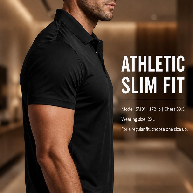 Polo Shirts for Men: Quick Dry Moisture Wicking High Elasticity Convenient Slim Fit Polo Runs Small Black