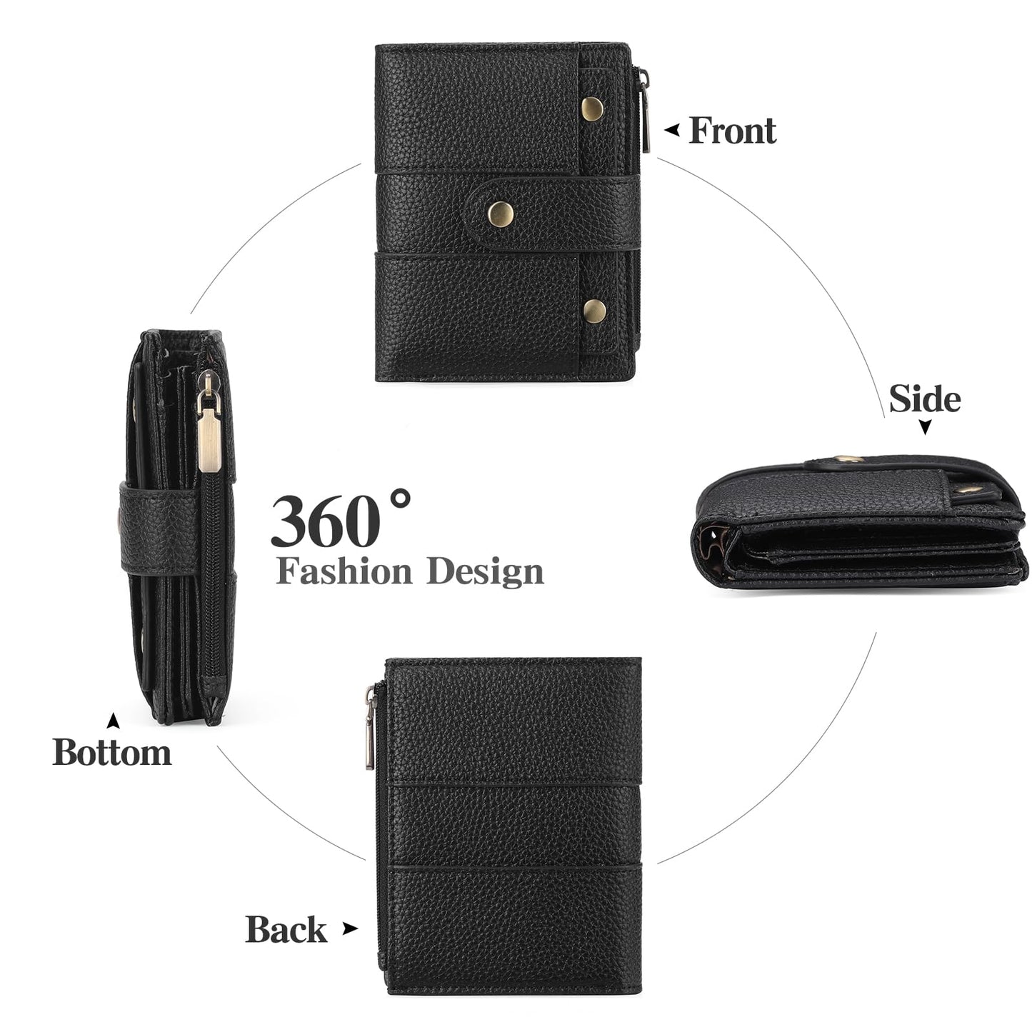 GOIACII Small Women's Wallet Ladies Credit Card Holder with 4 ID Windows & Zip Coin Pocket RFID Blocking Leather