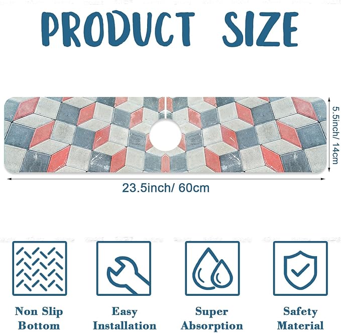 Red Gray Tile Kitchen Sink Splash Guard Faucet Mat Red White Diamond Super