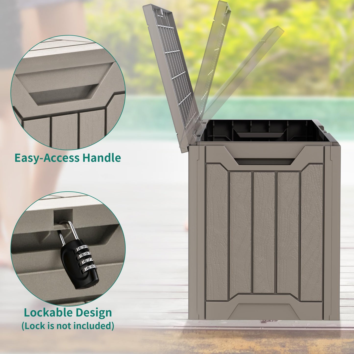 YITAHOME 31 Gallon Outdoor Storage Deck Box, Waterproof Resin Package Delivery and Storage Box with Lockable Lid for Patio Furniture Cushions, Pool Accessories, Garden Tools, Taupe