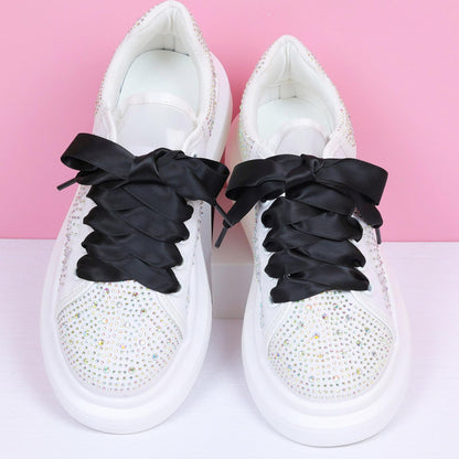 Booyckiy Flat Colorful Satin Ribbon Shoelaces 3/4" Wide Shoe Laces for Women Girls, Black 47inch (120) cm