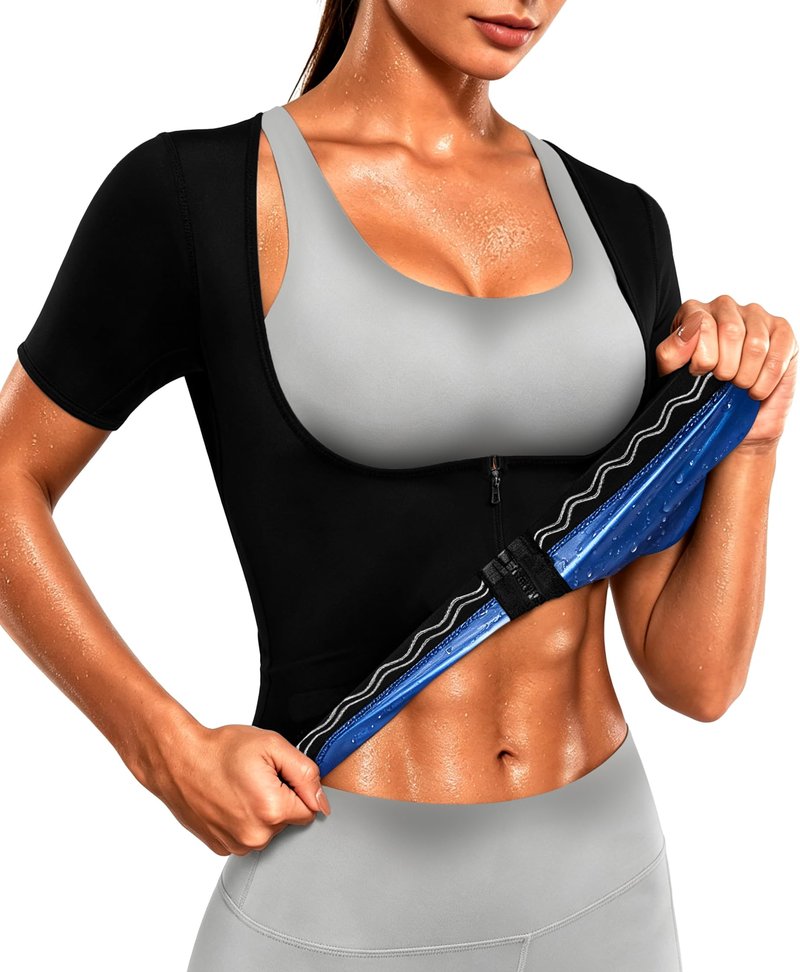 DYUAI Sauna Shirt for Women Sauna Suit for Women Waist Trainer Sauna Sweat Vest Workout Body Shaper Zipper(6005-01-XXXL)
