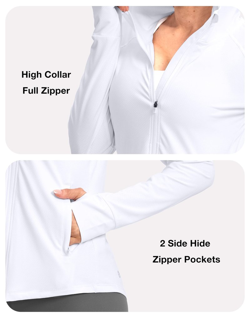 G Gradual Women's UPF 50+ Sun Protection Hoodie Jacket Lightweight Zip Up Jackets Long Sleeve Shirts for Women Hiking Outdoor(White,XS)