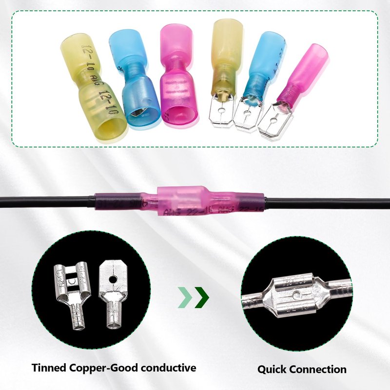Twidec/100PCS Heat Shrink Spade Connectors Kit 22-10 AWG Female and Male Spade Terminlas Quick Disconnect Connectors Fully Insulated Electrical Wire Crimp Connector for Automotive Marine N-070-100PCS
