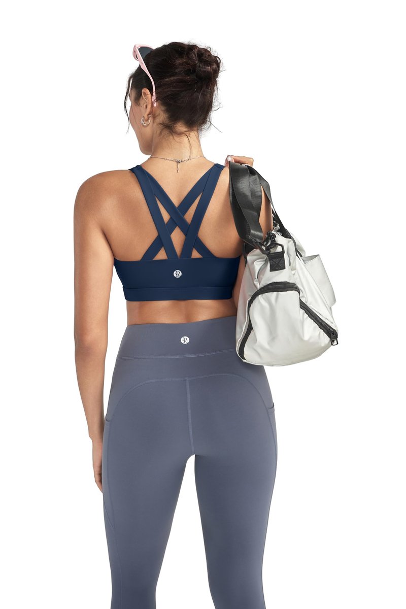 RUNNING GIRL Sports Bra for Women, Criss-Cross Back Padded Strappy Sports Bras Medium Support Yoga Bra with Removable Cups(2575_Navy Blue_3XL)