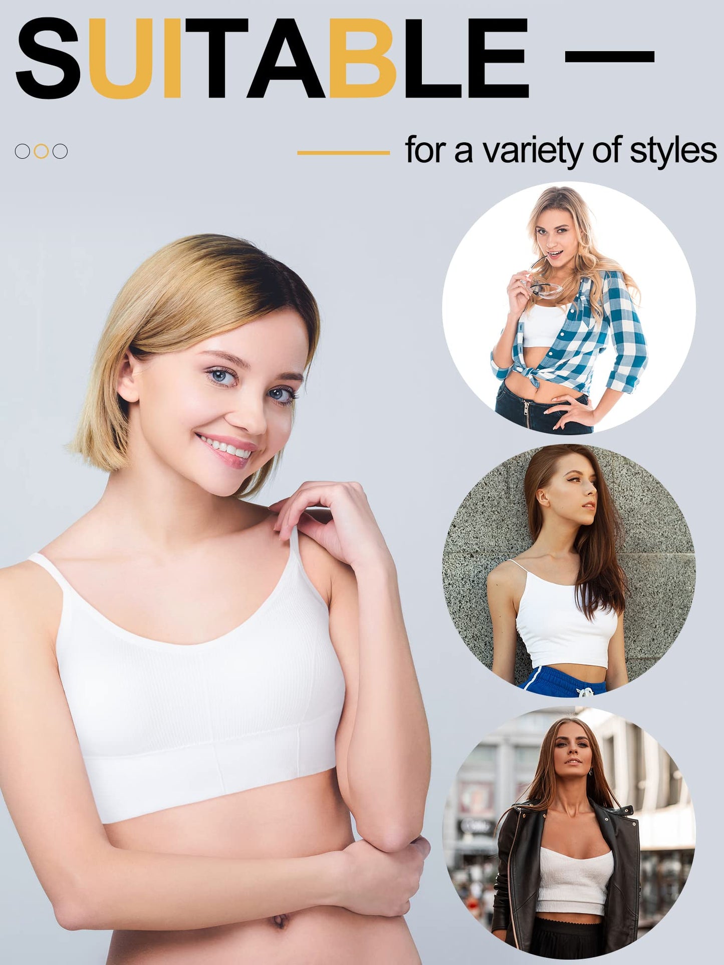 Geyoga 6 Pieces Sleep Bra Bralettes for Women with Support Crop Tank Top Cami Bra Padded Bralettes with Adjustable Straps (Simple Colors, Medium)